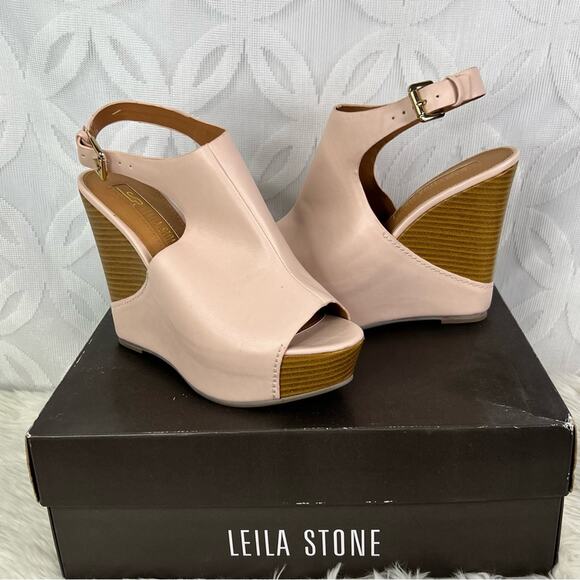 Leila Stone Raya Mauve Sling Back Platform Wedge - New - Picture 2 of 9
